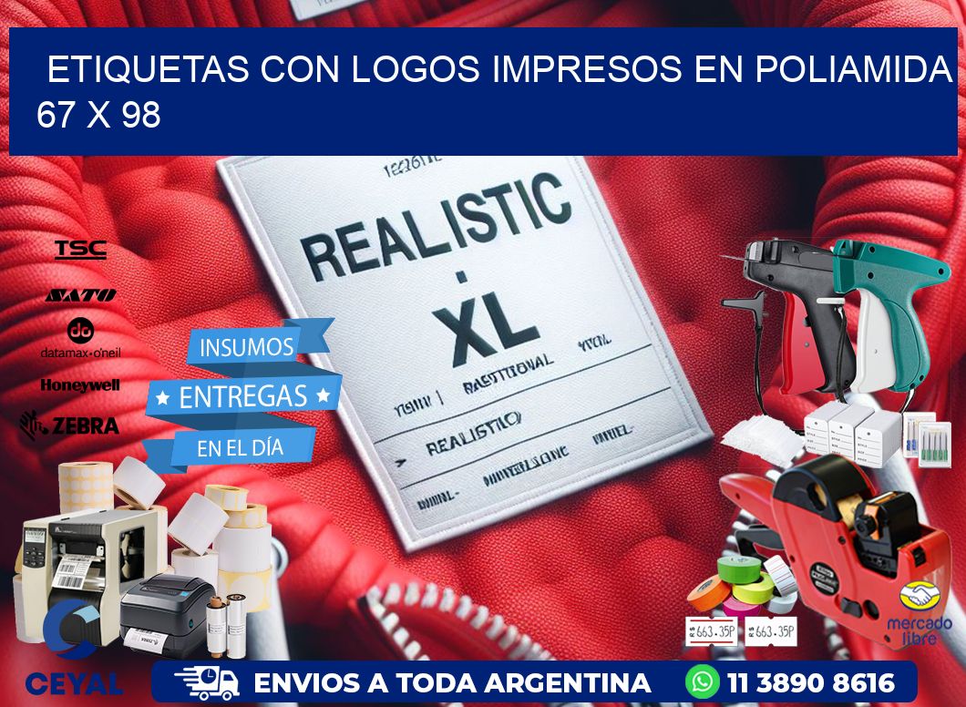 Etiquetas con logos impresos en poliamida  67 x 98