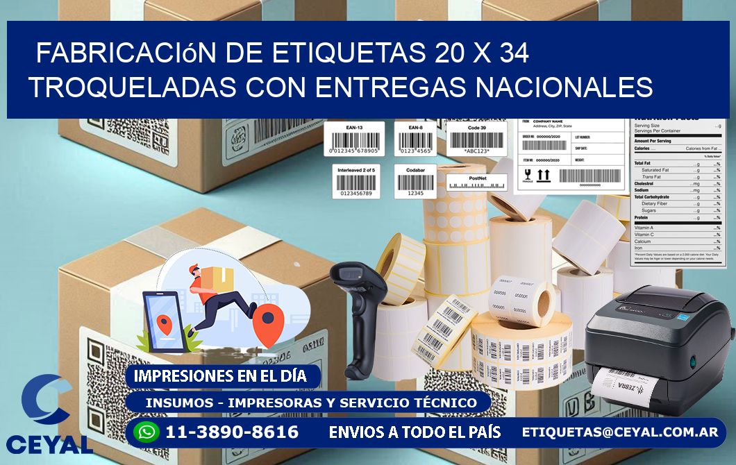 Fabricación de etiquetas 20 x 34 troqueladas con entregas nacionales