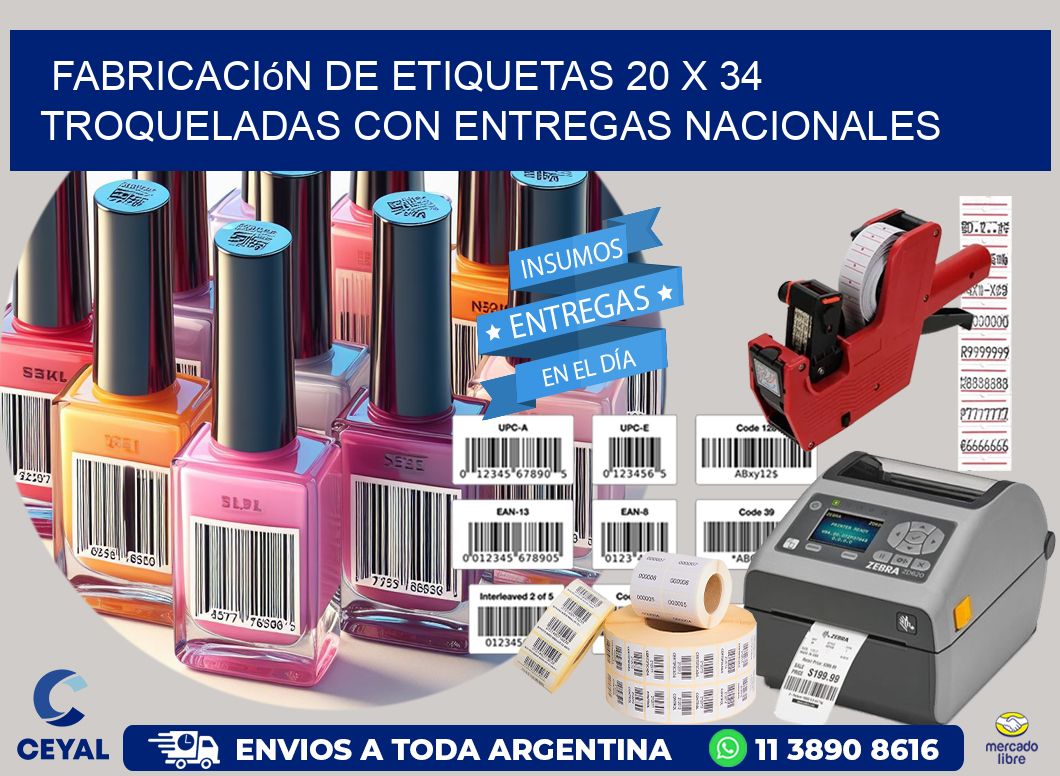 Fabricación de etiquetas 20 x 34 troqueladas con entregas nacionales