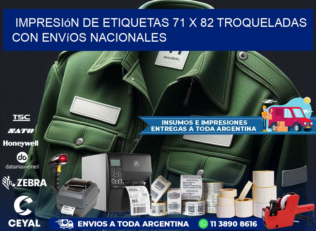Impresión de etiquetas 71 x 82 troqueladas con envíos nacionales