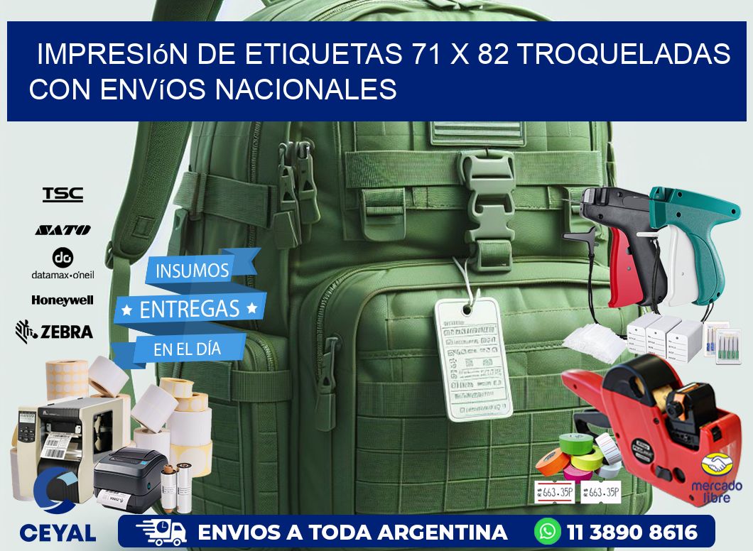 Impresión de etiquetas 71 x 82 troqueladas con envíos nacionales