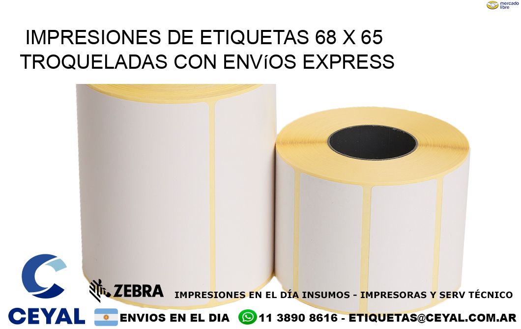 Impresiones de etiquetas 68 x 65 troqueladas con envíos express