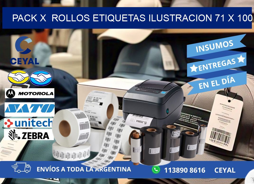 Pack X  Rollos Etiquetas Ilustracion 71 x 100