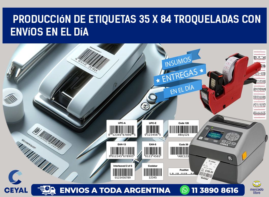 Producción de etiquetas 35 x 84 troqueladas con envíos en el día