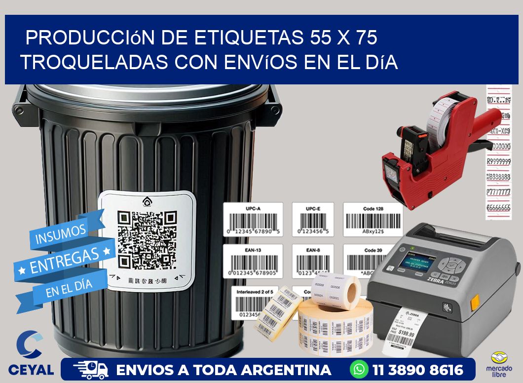 Producción de etiquetas 55 x 75 troqueladas con envíos en el día