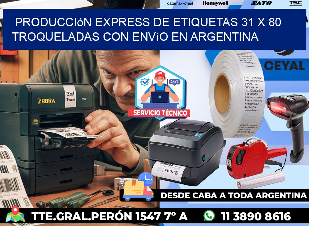Producción express de etiquetas 31 x 80 troqueladas con envío en Argentina