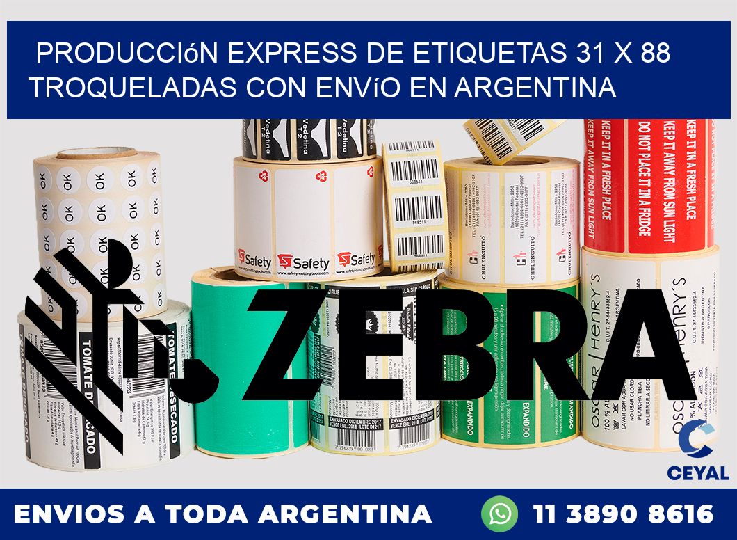Producción express de etiquetas 31 x 88 troqueladas con envío en Argentina