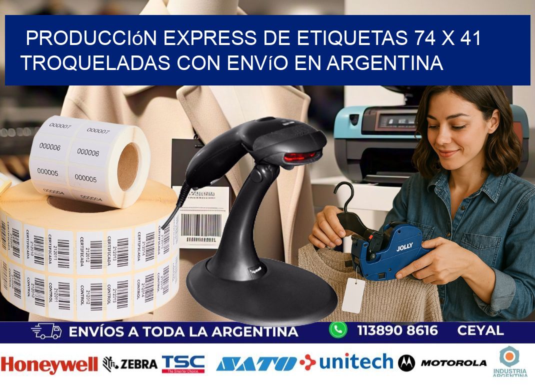 Producción express de etiquetas 74 x 41 troqueladas con envío en Argentina