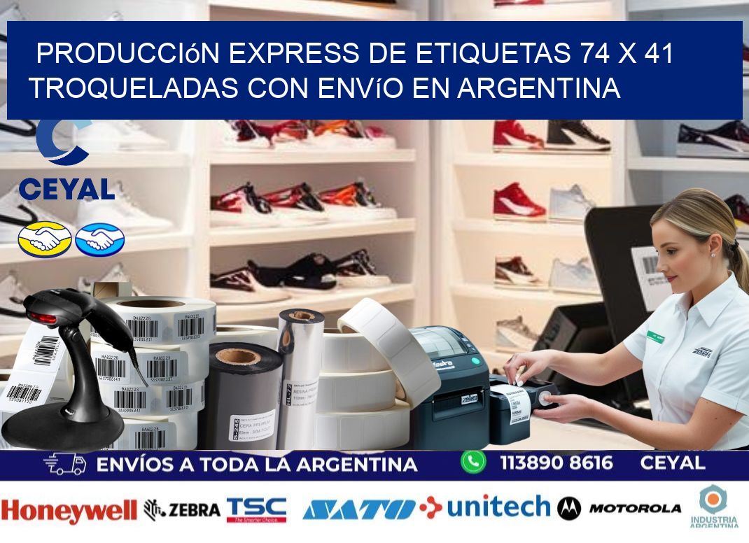 Producción express de etiquetas 74 x 41 troqueladas con envío en Argentina