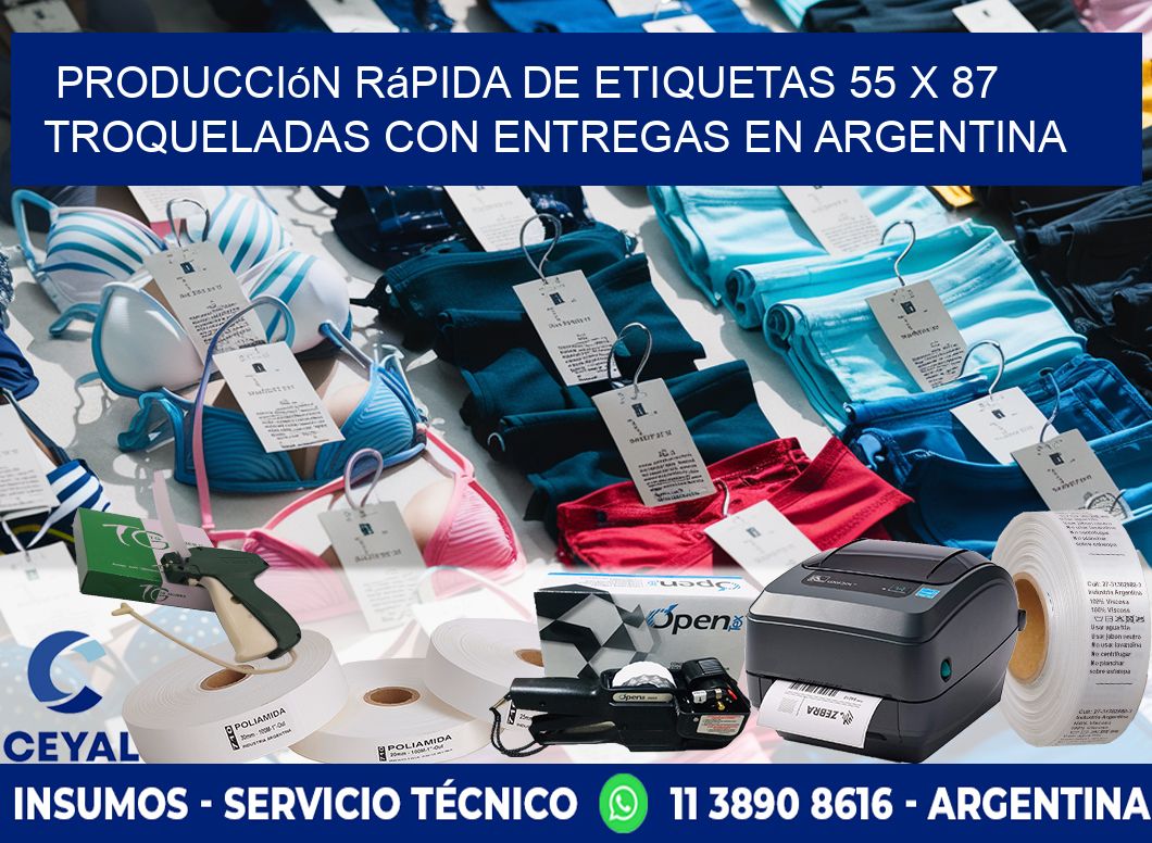 Producción rápida de etiquetas 55 x 87 troqueladas con entregas en Argentina