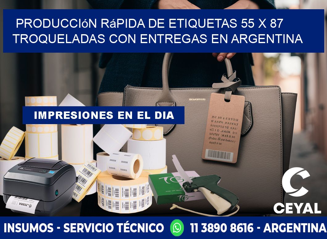 Producción rápida de etiquetas 55 x 87 troqueladas con entregas en Argentina