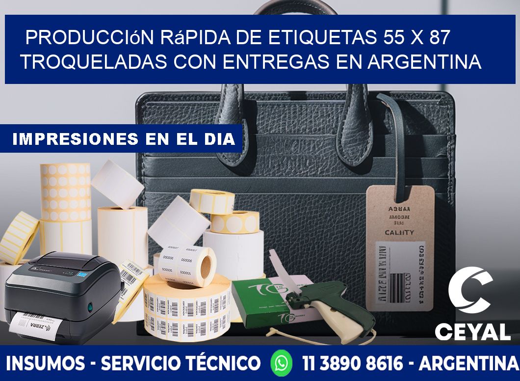Producción rápida de etiquetas 55 x 87 troqueladas con entregas en Argentina