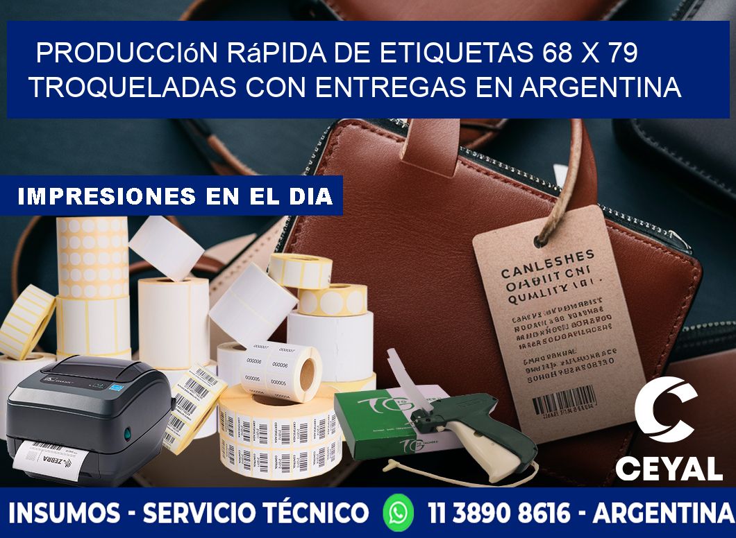 Producción rápida de etiquetas 68 x 79 troqueladas con entregas en Argentina