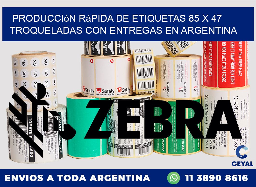 Producción rápida de etiquetas 85 x 47 troqueladas con entregas en Argentina