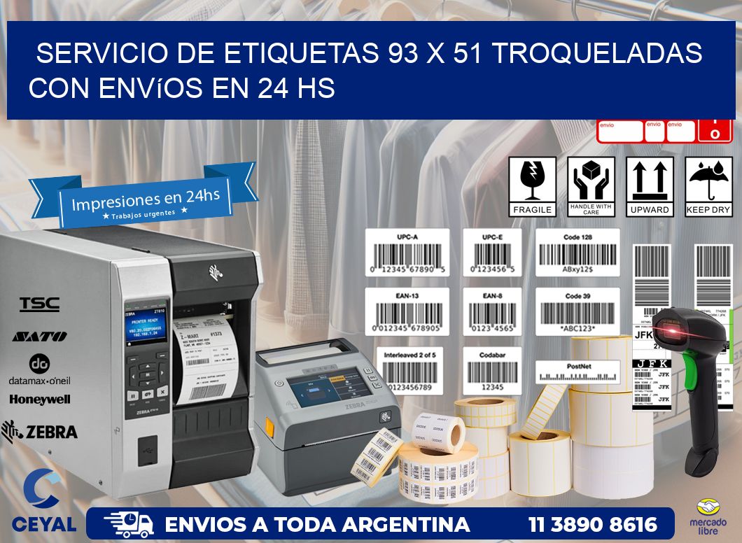 Servicio de etiquetas 93 x 51 troqueladas con envíos en 24 hs