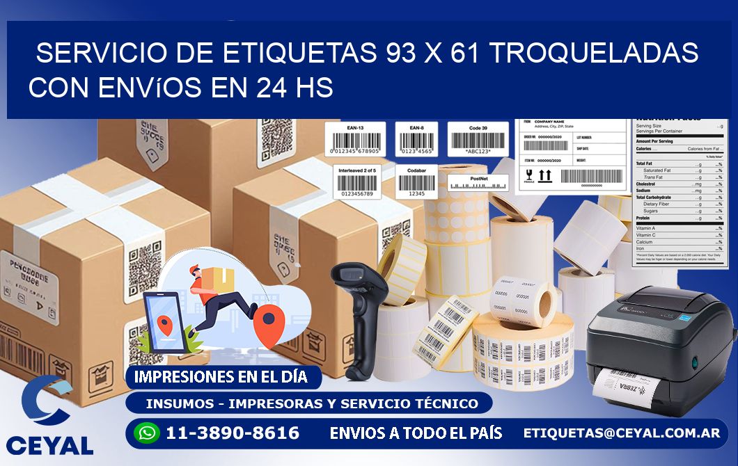 Servicio de etiquetas 93 x 61 troqueladas con envíos en 24 hs