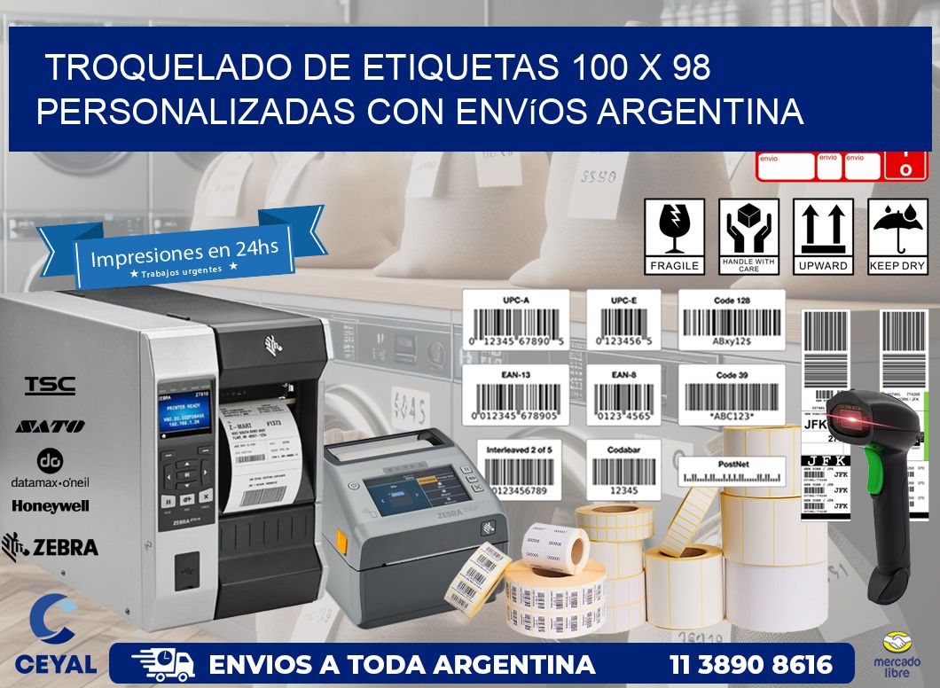Troquelado de etiquetas 100 x 98 personalizadas con envíos Argentina