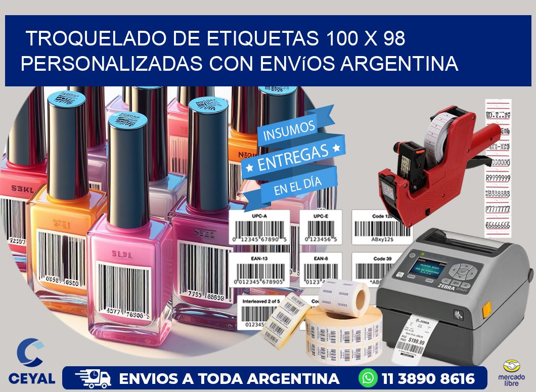 Troquelado de etiquetas 100 x 98 personalizadas con envíos Argentina