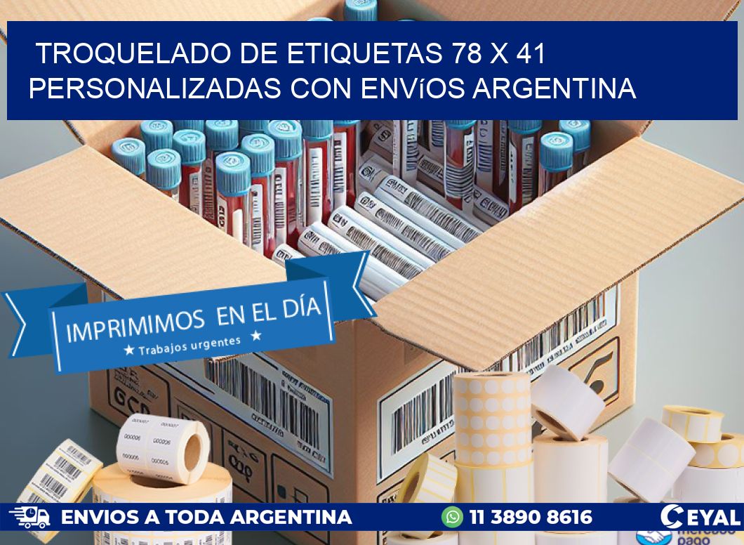 Troquelado de etiquetas 78 x 41 personalizadas con envíos Argentina