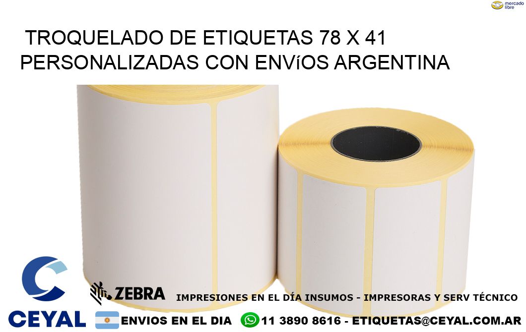 Troquelado de etiquetas 78 x 41 personalizadas con envíos Argentina