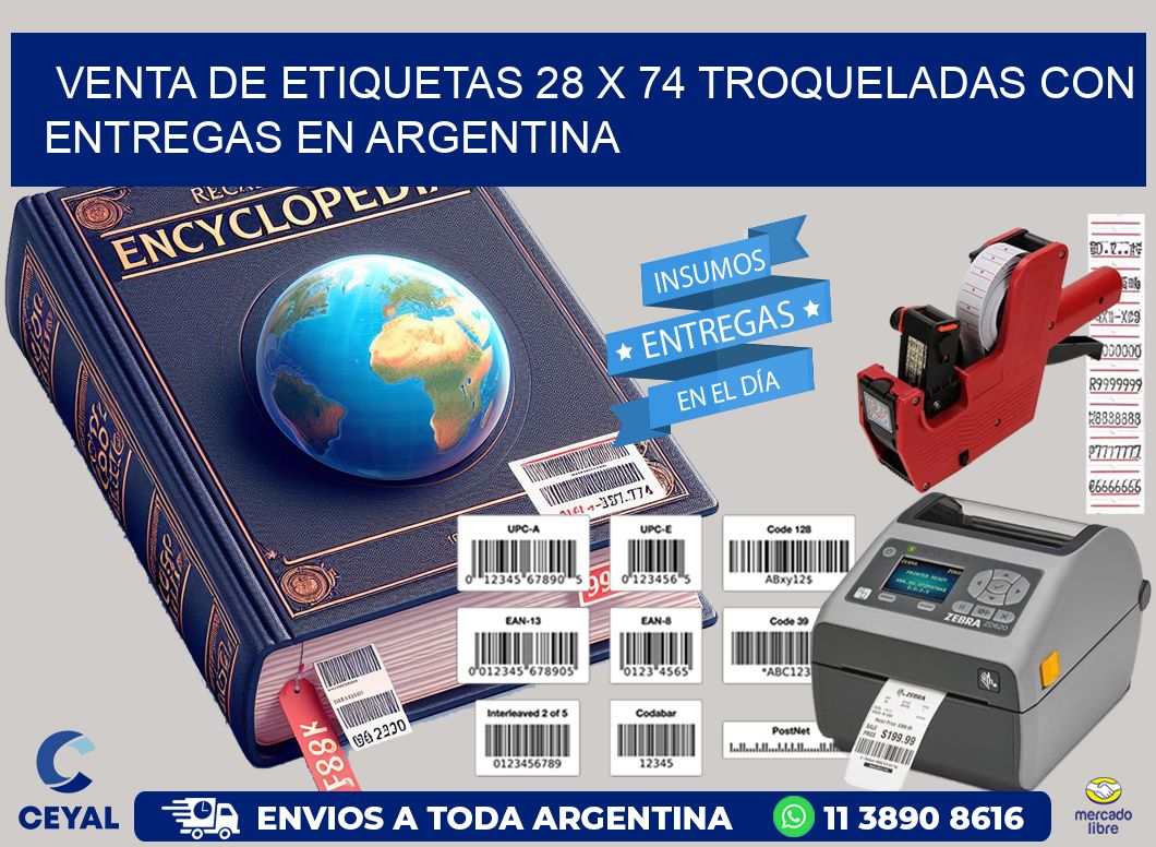 Venta de etiquetas 28 x 74 troqueladas con entregas en Argentina
