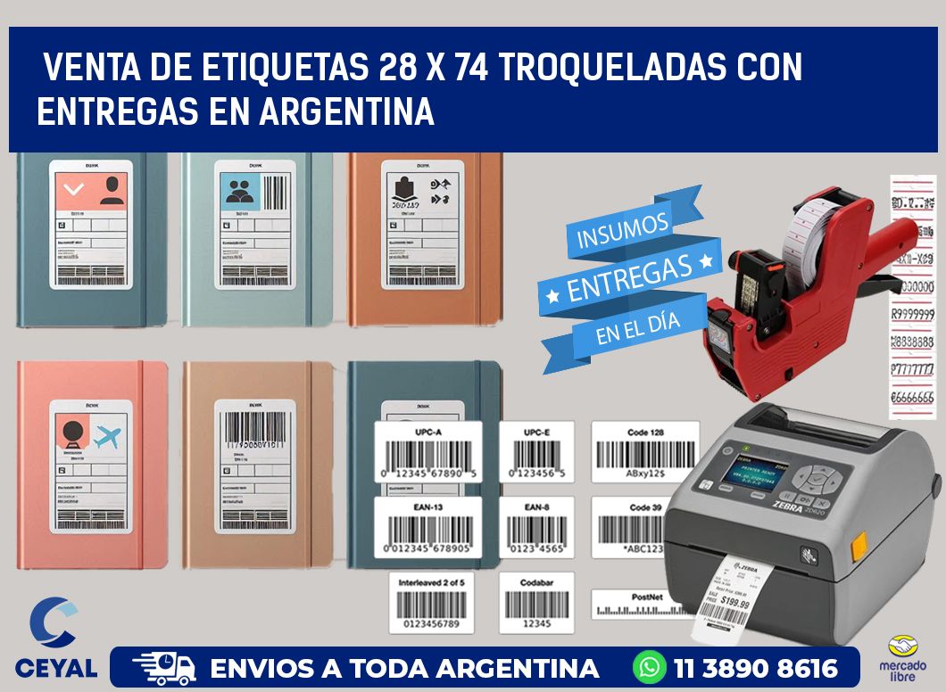 Venta de etiquetas 28 x 74 troqueladas con entregas en Argentina