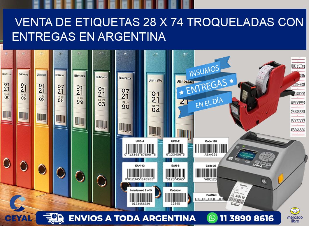 Venta de etiquetas 28 x 74 troqueladas con entregas en Argentina