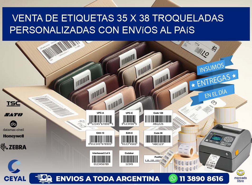 Venta de etiquetas 35 x 38 troqueladas personalizadas con envíos al país