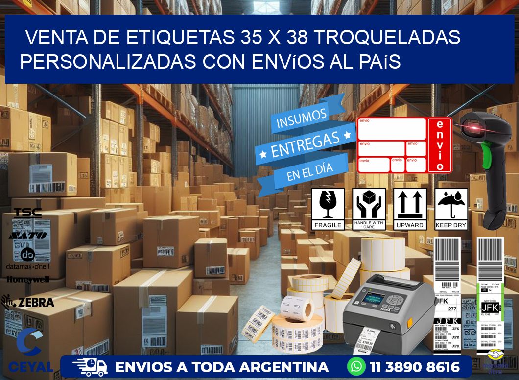Venta de etiquetas 35 x 38 troqueladas personalizadas con envíos al país
