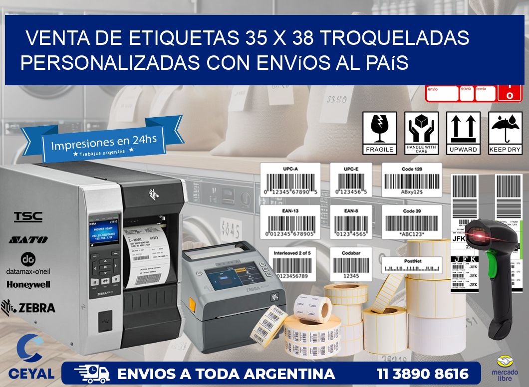 Venta de etiquetas 35 x 38 troqueladas personalizadas con envíos al país
