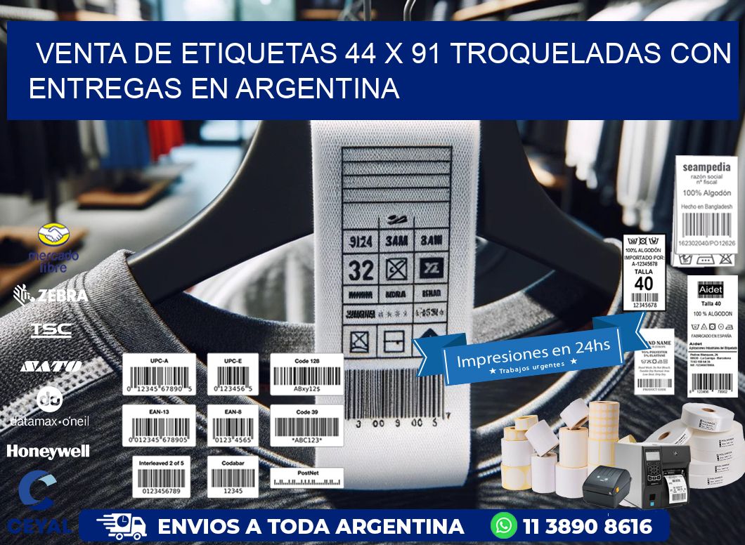 Venta de etiquetas 44 x 91 troqueladas con entregas en Argentina