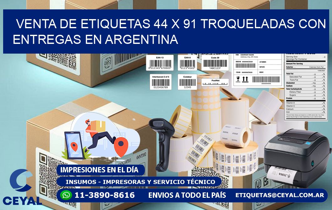 Venta de etiquetas 44 x 91 troqueladas con entregas en Argentina