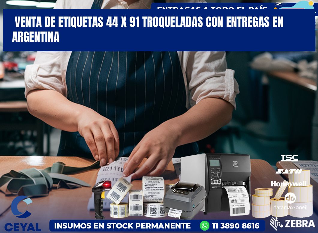Venta de etiquetas 44 x 91 troqueladas con entregas en Argentina