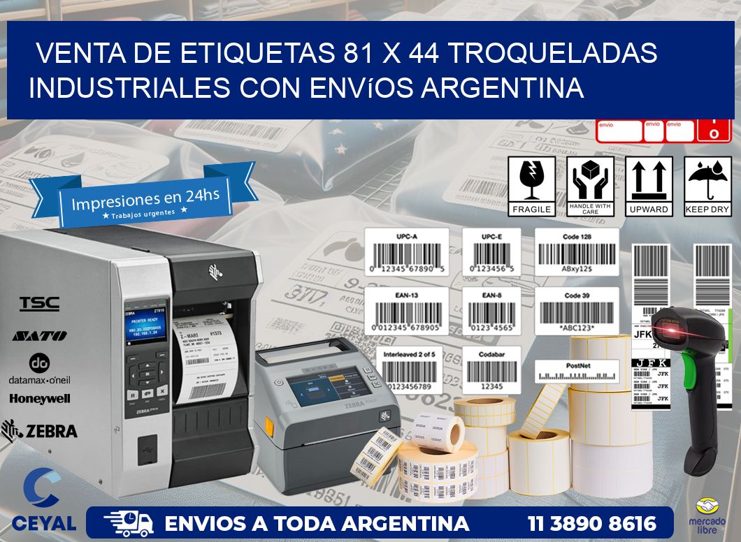 Venta de etiquetas 81 x 44 troqueladas industriales con envíos Argentina