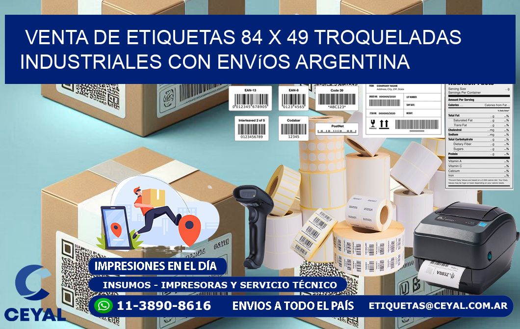 Venta de etiquetas 84 x 49 troqueladas industriales con envíos Argentina