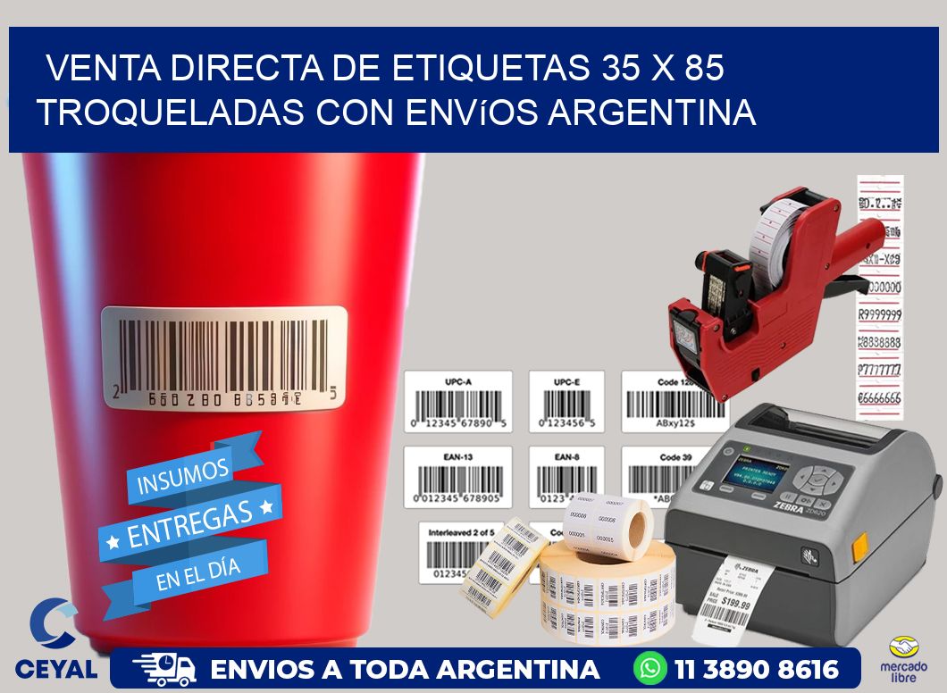 Venta directa de etiquetas 35 x 85 troqueladas con envíos Argentina