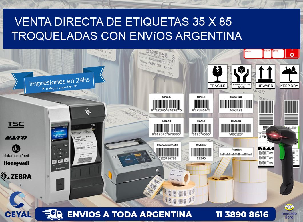 Venta directa de etiquetas 35 x 85 troqueladas con envíos Argentina