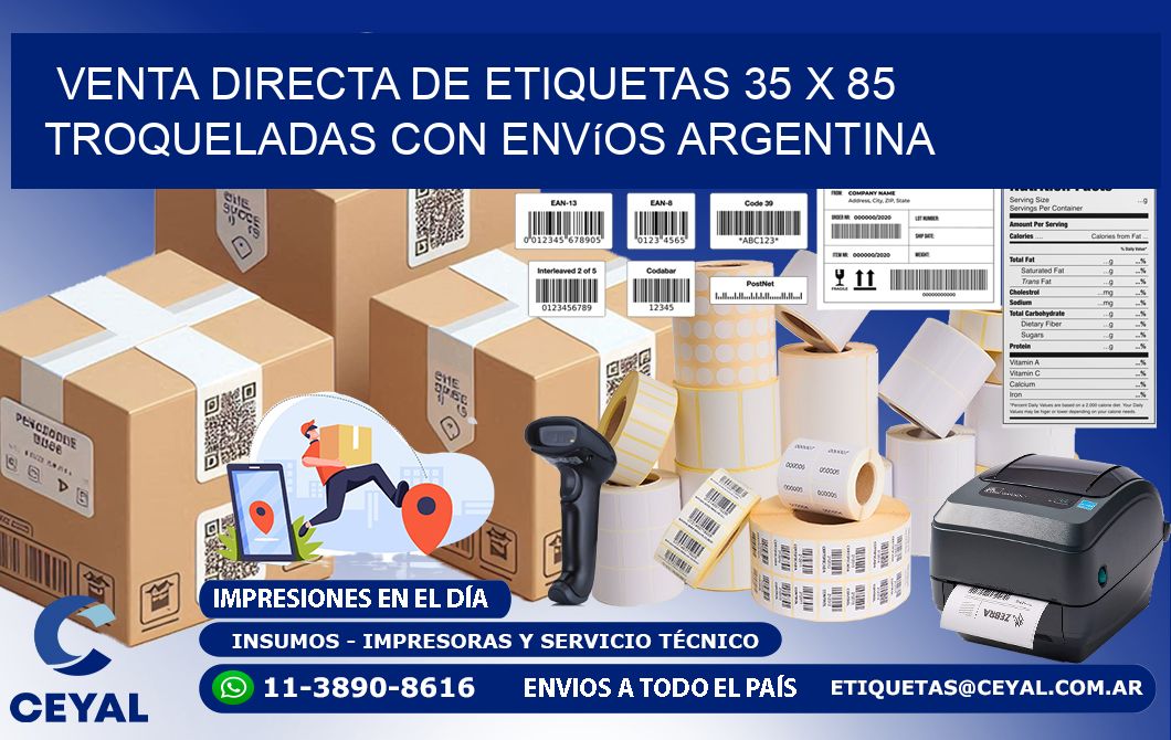 Venta directa de etiquetas 35 x 85 troqueladas con envíos Argentina