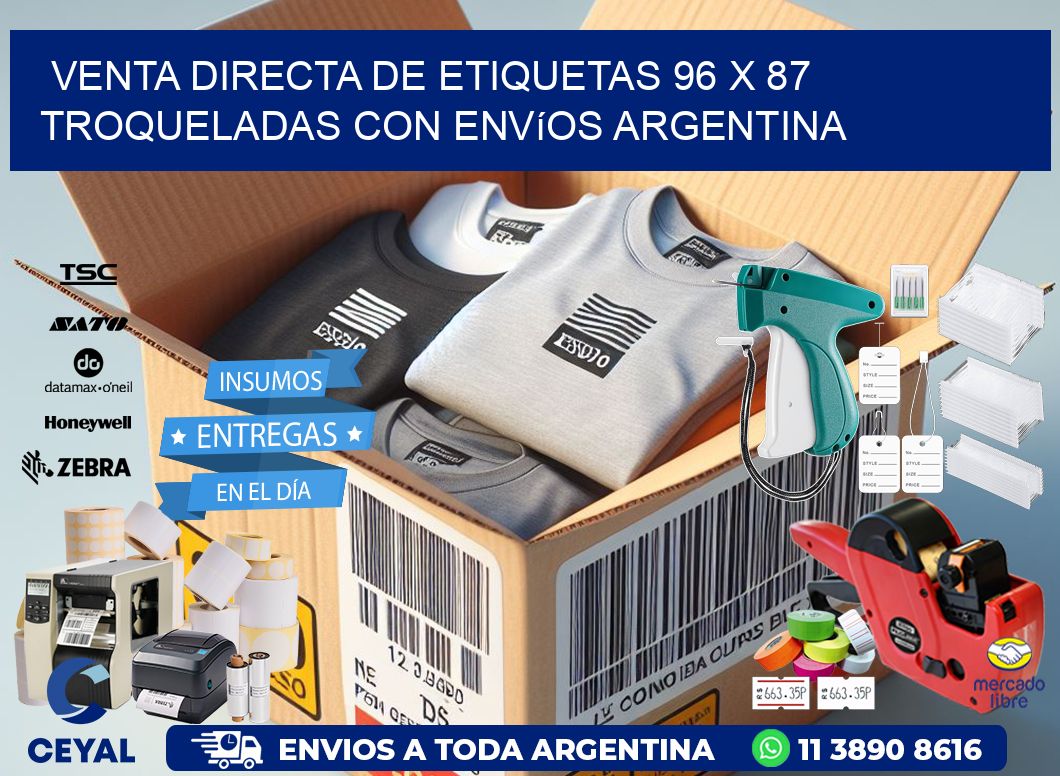 Venta directa de etiquetas 96 x 87 troqueladas con envíos Argentina