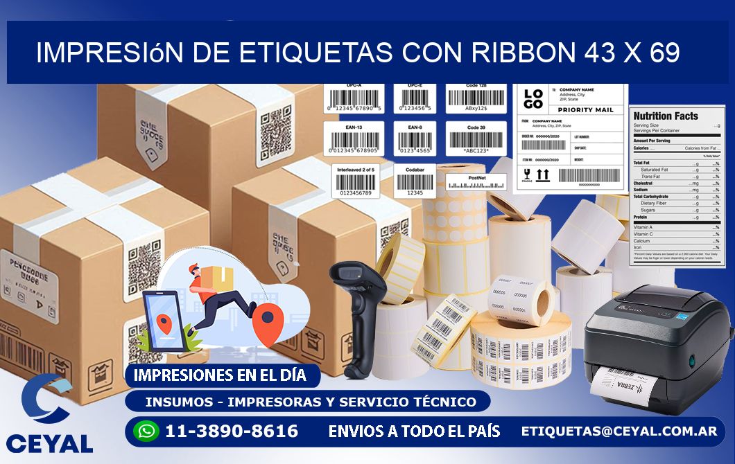 impresión de etiquetas con ribbon 43 x 69