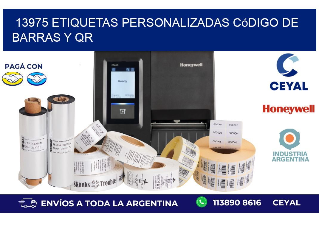 13975 etiquetas personalizadas código de barras y QR