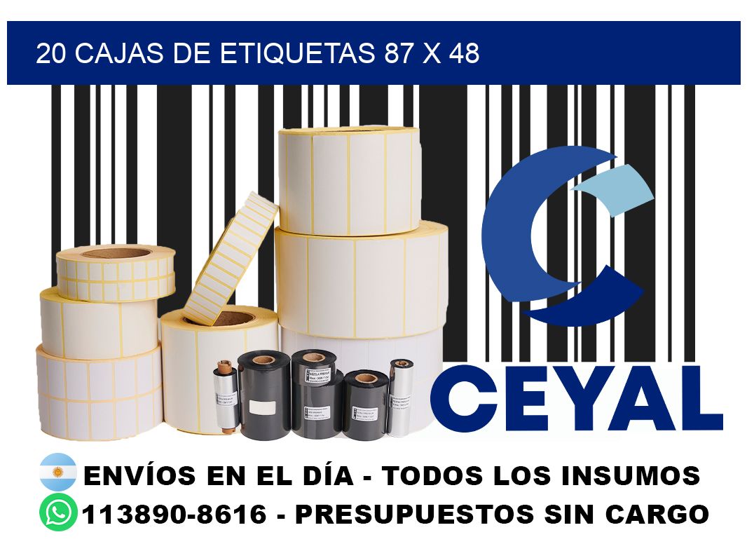 20 cajas de etiquetas 87 x 48