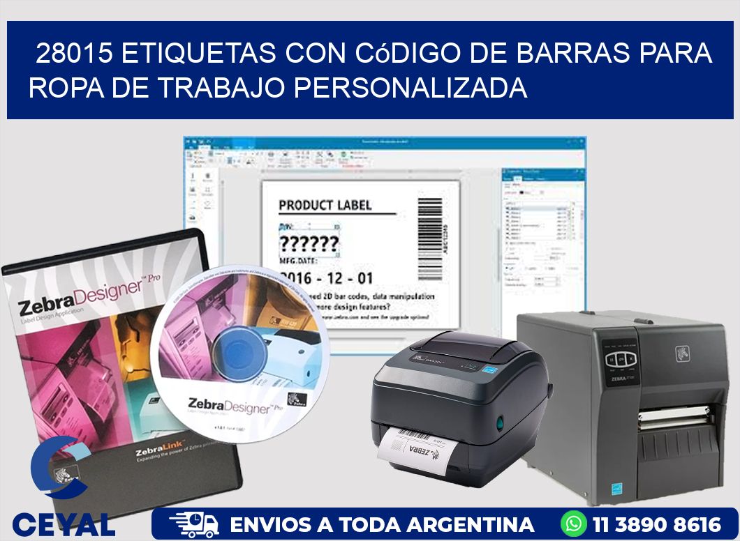 28015 Etiquetas con código de barras para ropa de trabajo personalizada