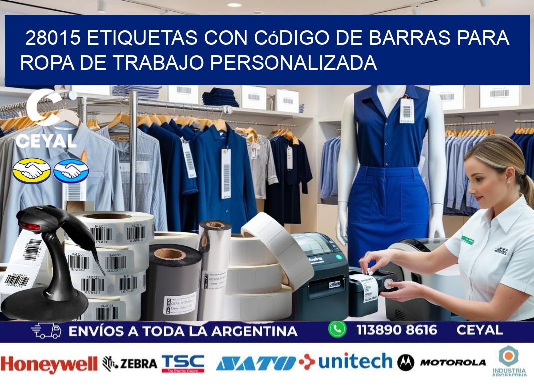 28015 Etiquetas con código de barras para ropa de trabajo personalizada