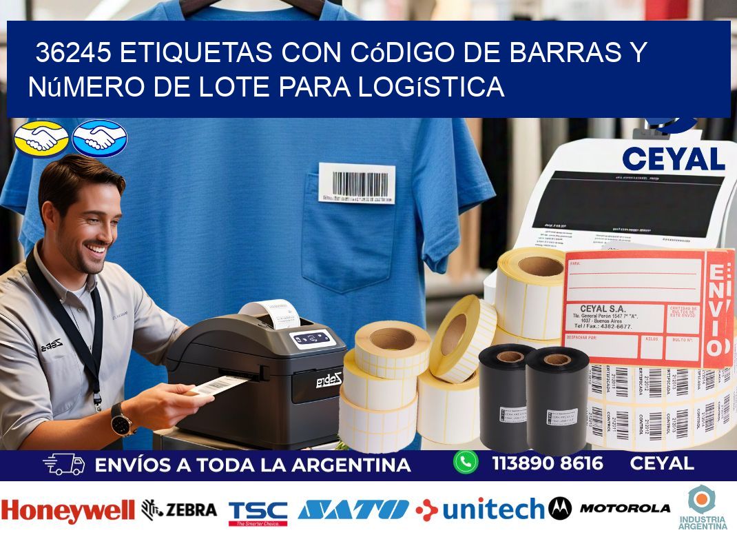 36245 etiquetas con código de barras y número de lote para logística