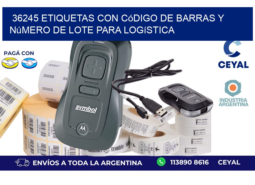 36245 etiquetas con código de barras y número de lote para logística
