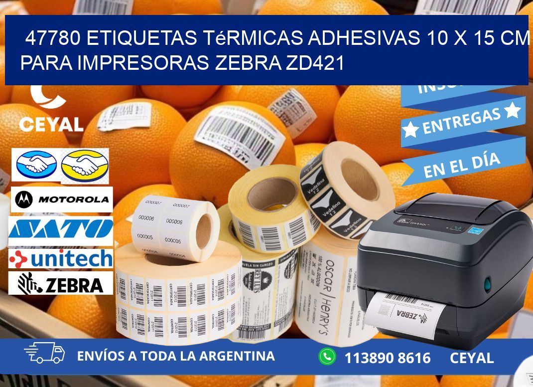 47780 Etiquetas Térmicas Adhesivas 10 x 15 cm para Impresoras Zebra ZD421