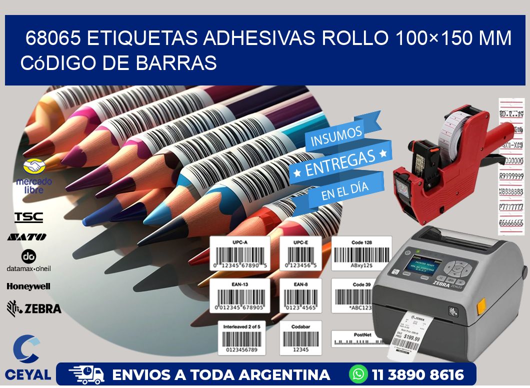68065 etiquetas adhesivas rollo 100×150 mm código de barras