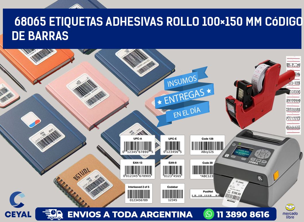 68065 etiquetas adhesivas rollo 100×150 mm código de barras