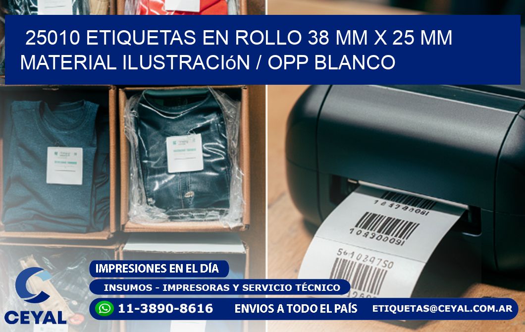 25010 Etiquetas en rollo 38 mm x 25 mm material Ilustración / OPP Blanco